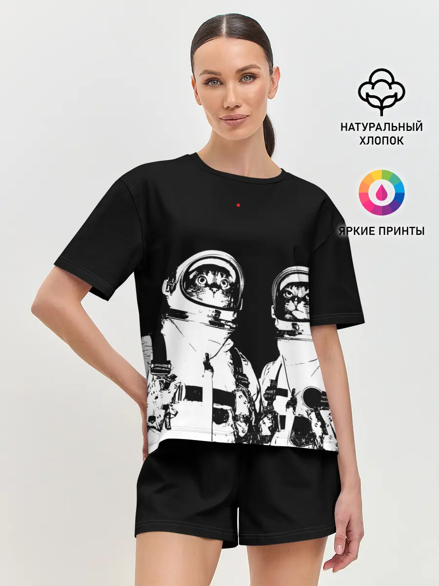 Женская пижама с шортами / Коты Космонавты
