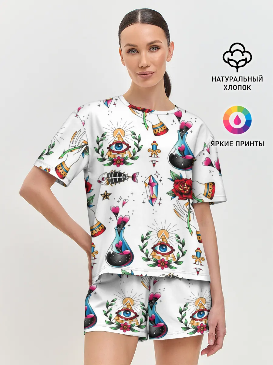 Женская пижама с шортами / Old school tattoo