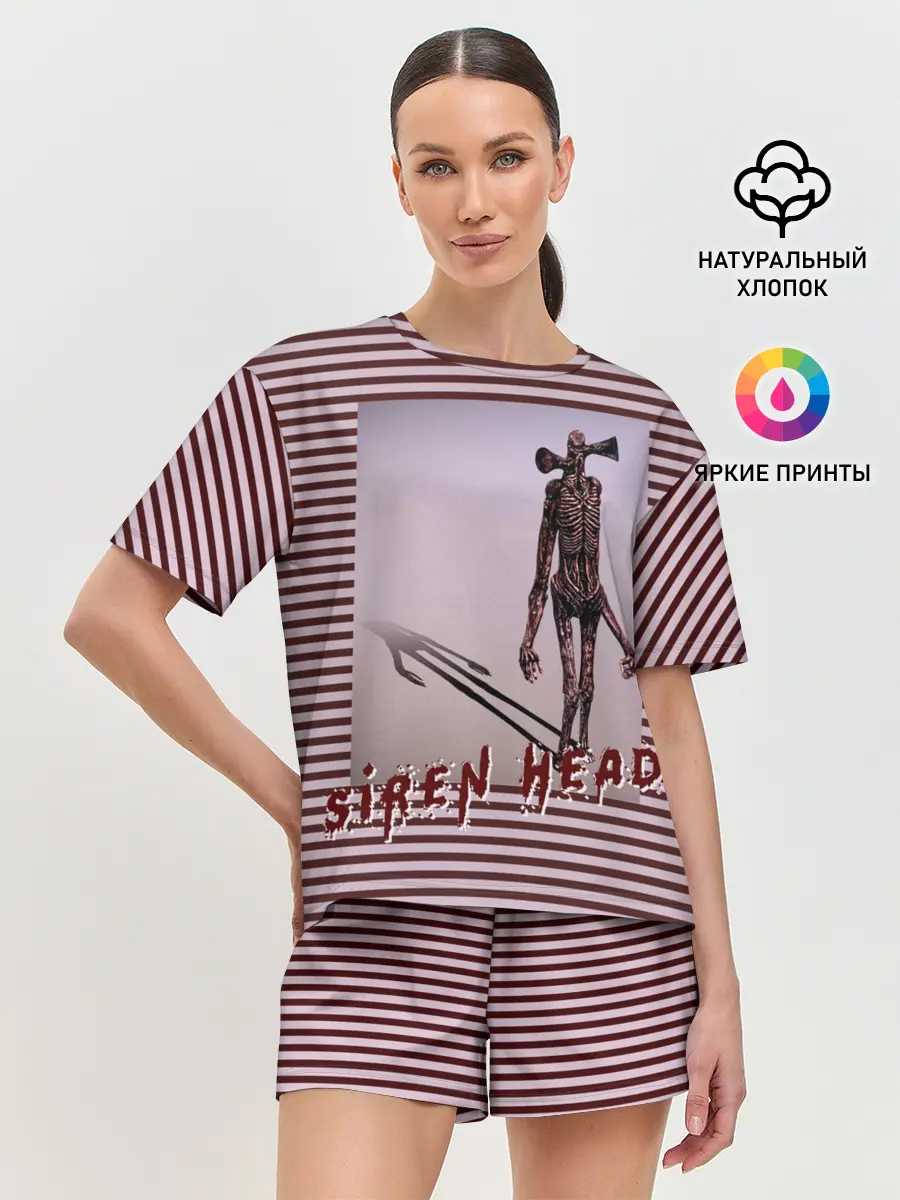 Женская пижама с шортами / Сиреноголовый Полосатый