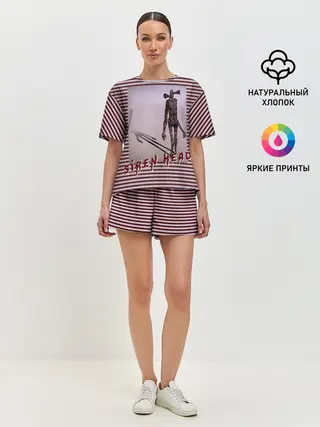 Женская пижама с шортами / Сиреноголовый Полосатый