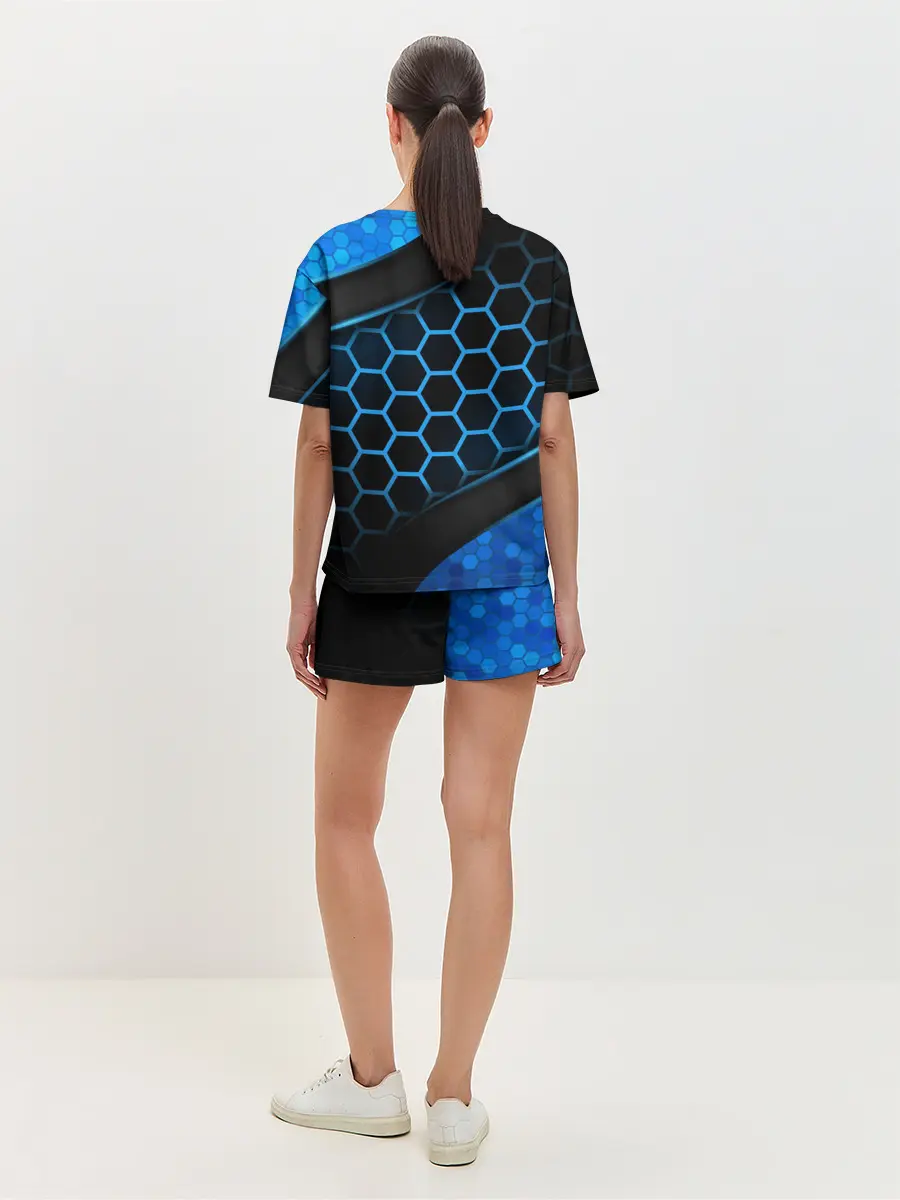 Женская пижама с шортами / 3D luxury blue 3Д СОТЫ и плиты