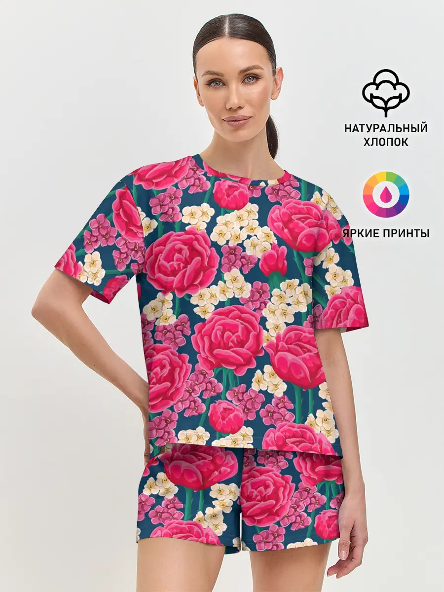 Женская пижама с шортами / Поле роз
