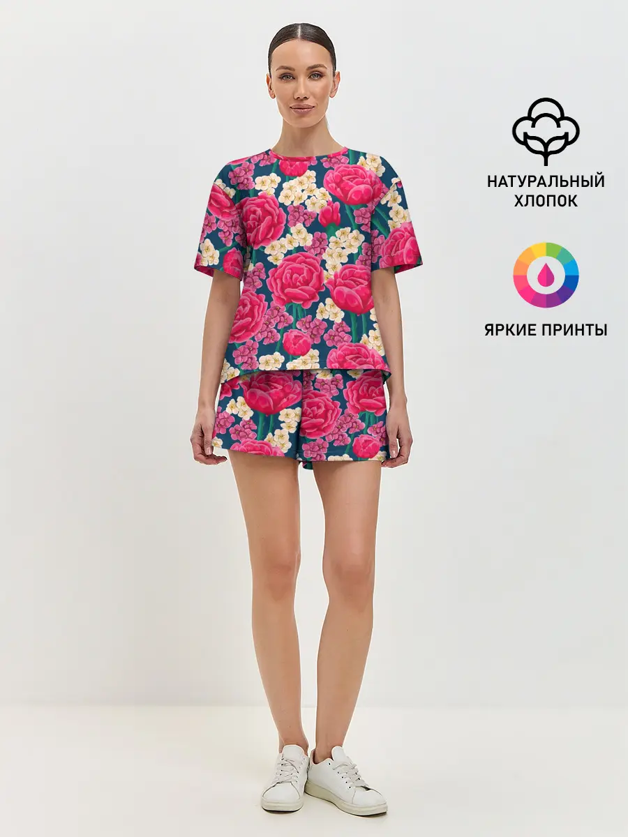 Женская пижама с шортами / Поле роз