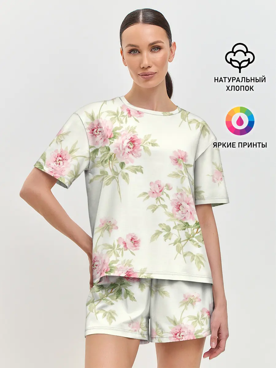 Женская пижама с шортами / Розовые розы