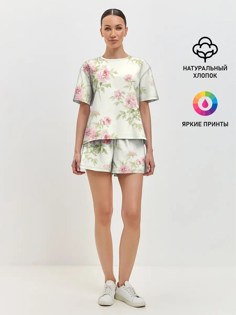 Женская пижама с шортами / Розовые розы