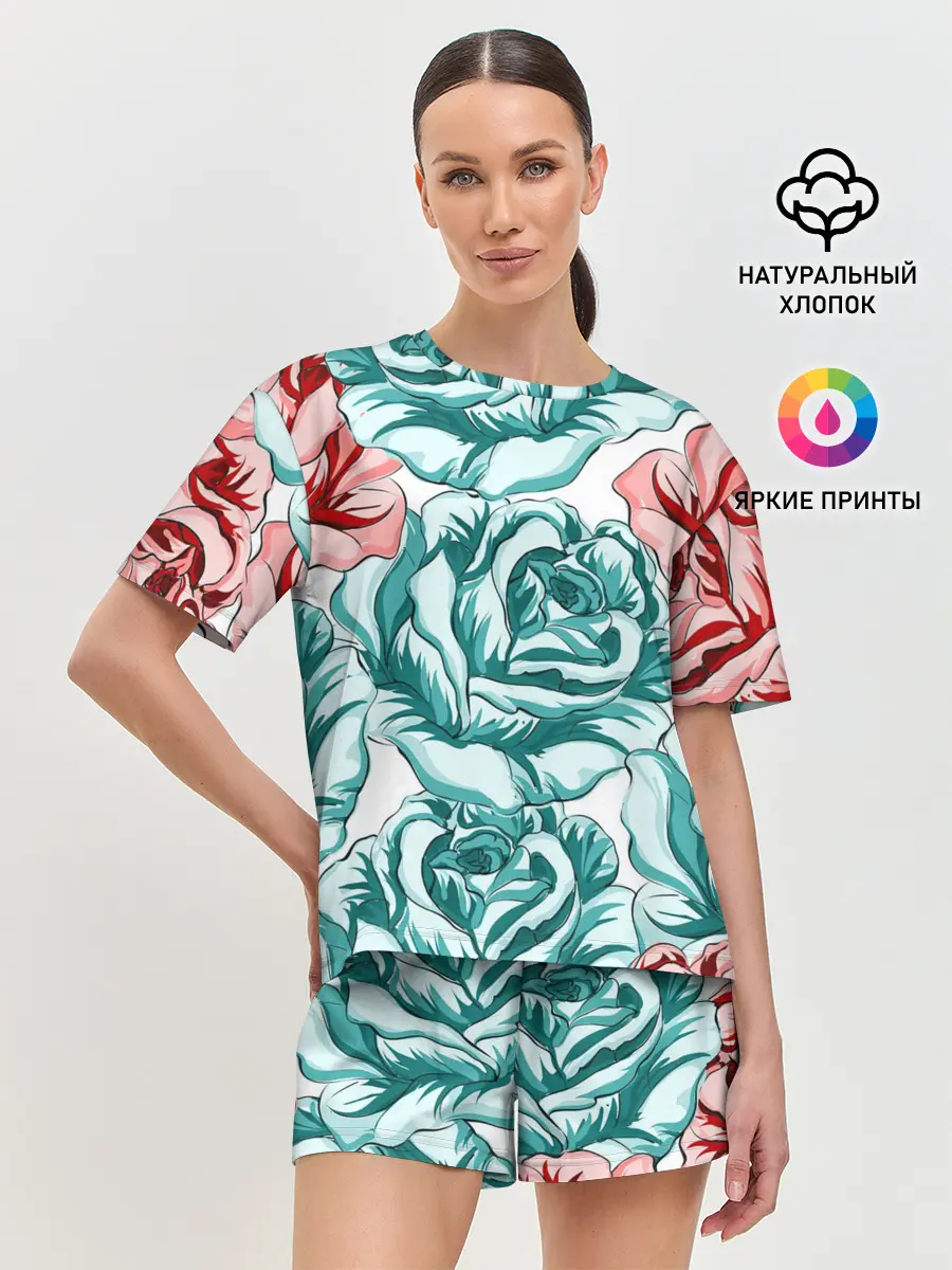 Женская пижама с шортами / Розы