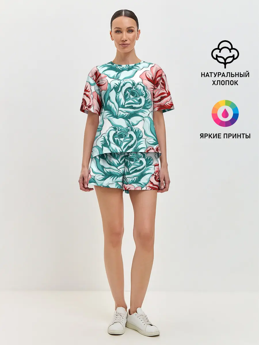 Женская пижама с шортами / Розы