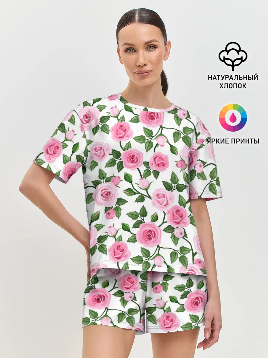 Женская пижама с шортами / Розы