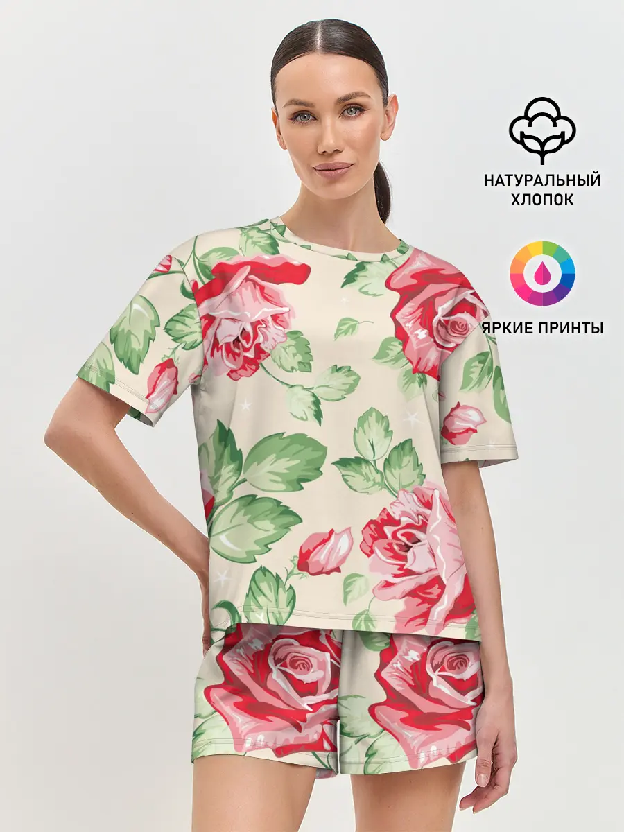 Женская пижама с шортами / Розы