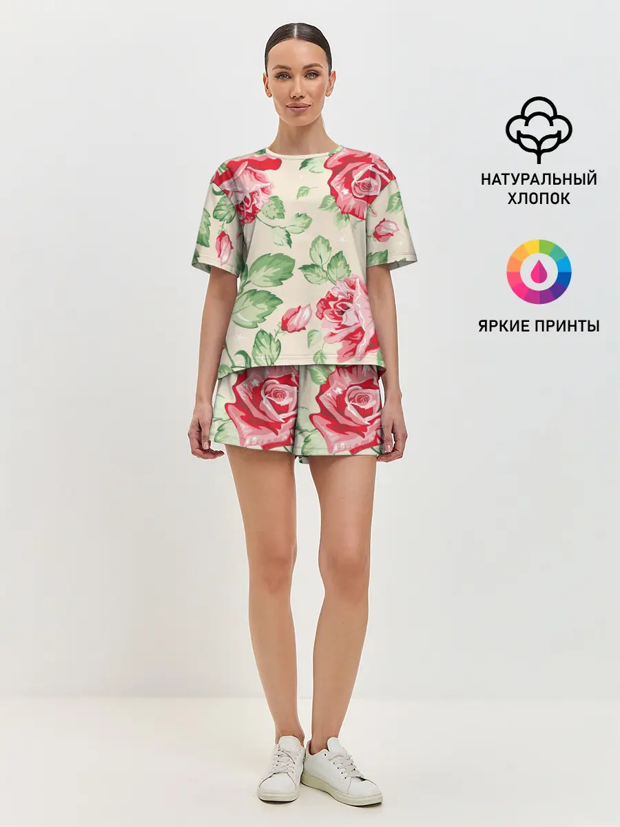 Женская пижама с шортами / Розы