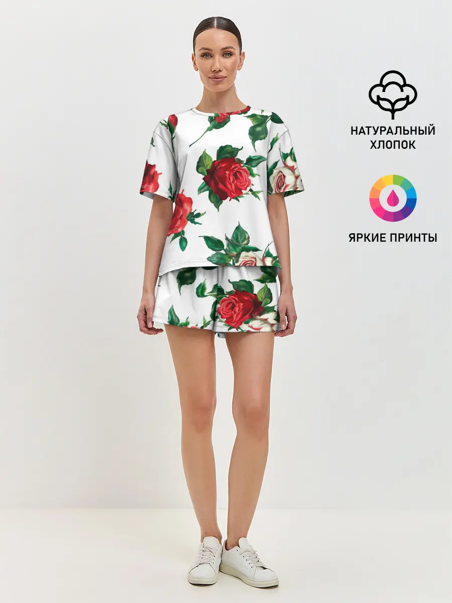Женская пижама с шортами / Розы