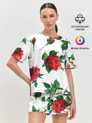 Женская пижама с шортами / Розы
