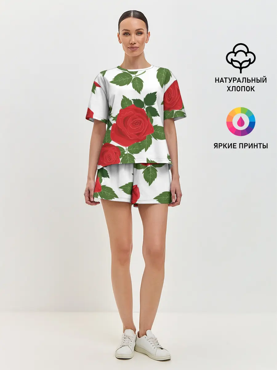 Женская пижама с шортами / Большие розы