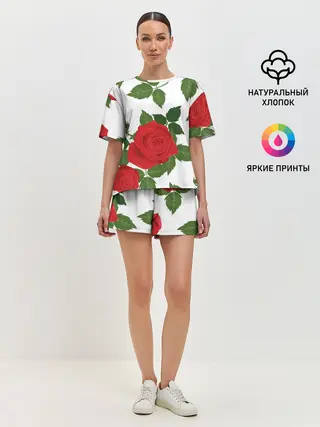 Женская пижама с шортами / Большие розы