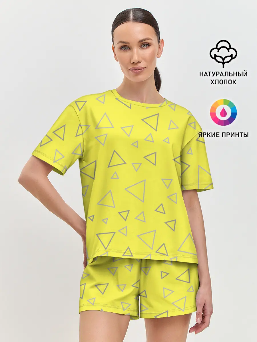 Женская пижама с шортами / Желтый и серый | Yellow & gray