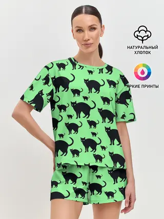 Женская пижама с шортами / Кошачий фон