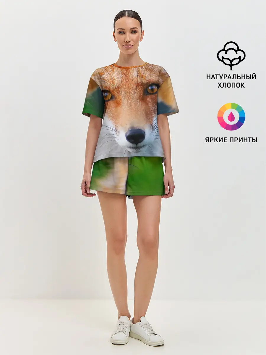 Женская пижама с шортами / Крупно мордочка лисы