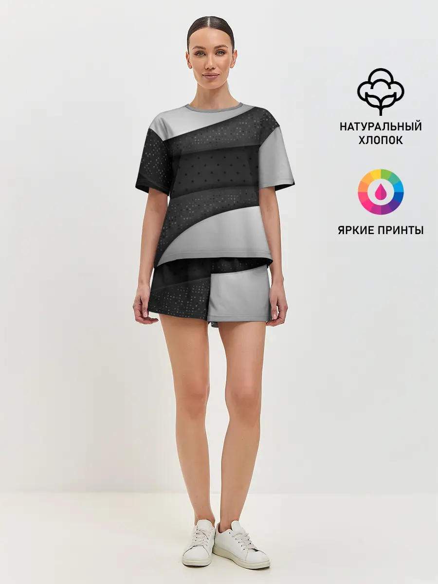 Женская пижама с шортами / 3D luxury style silver black