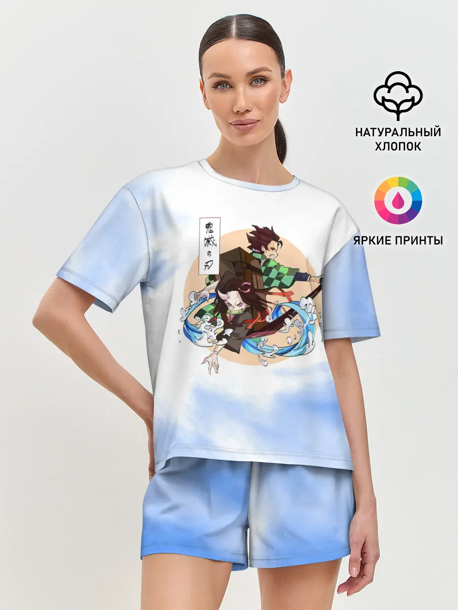 Женская пижама с шортами / Танджиро и Незуко Камадо