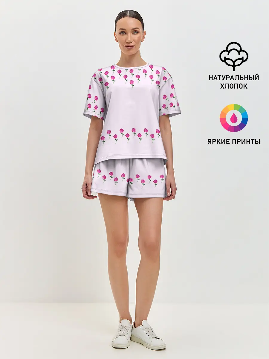 Женская пижама с шортами / розовые цветы | pink flowers