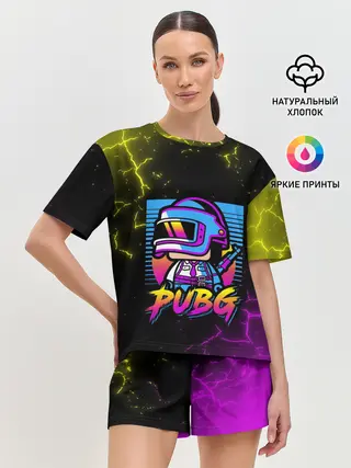 Женская пижама с шортами / PUBG RETRO NEON / ПАБГ НЕОН