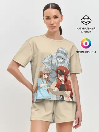 Женская пижама с шортами / Клетки за работой