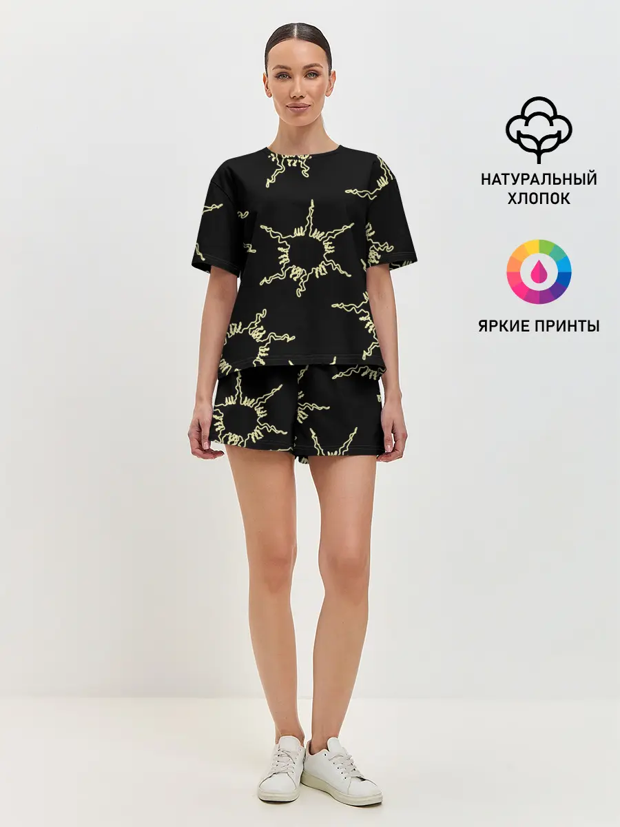 Женская пижама с шортами / чёрное солнце