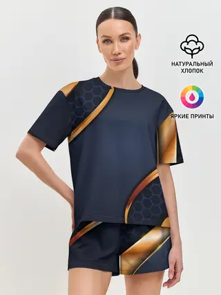 Женская пижама с шортами / 3D БРОНЯ ВСТАВКИ ЗОЛОТА