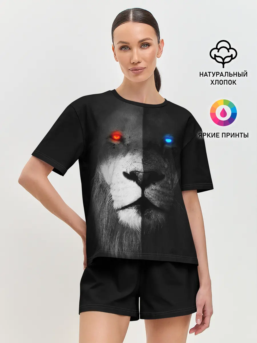 Женская пижама с шортами / ЛЕВ - НЕОНОВЫЕ ГЛАЗА