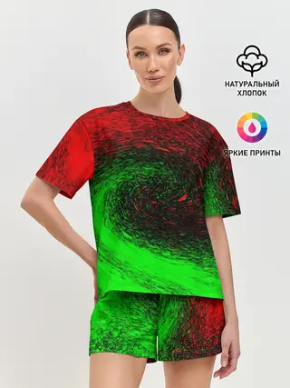 Женская пижама с шортами / КРАСНАЯ И ЗЕЛЕНАЯ КРАСКА