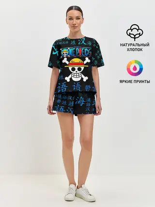 Женская пижама с шортами / ONE PIECE / ВАН ПИС / ИЕРОГЛИФ