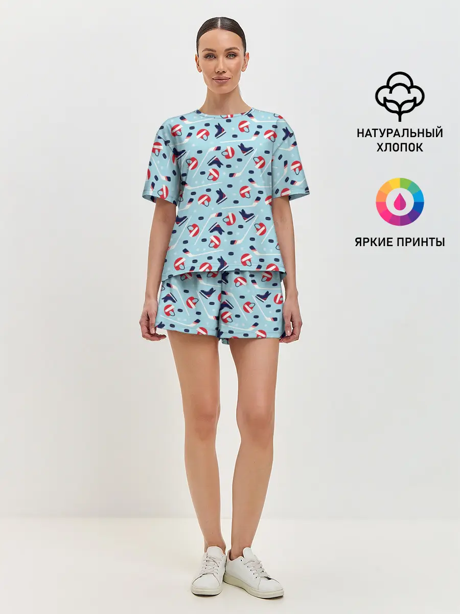 Женская пижама с шортами / Hockey Pattern