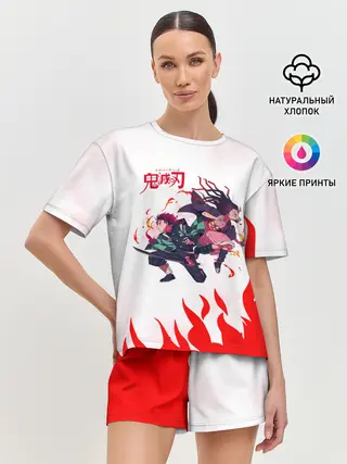 Женская пижама с шортами / Танджиро и Незуко в огне