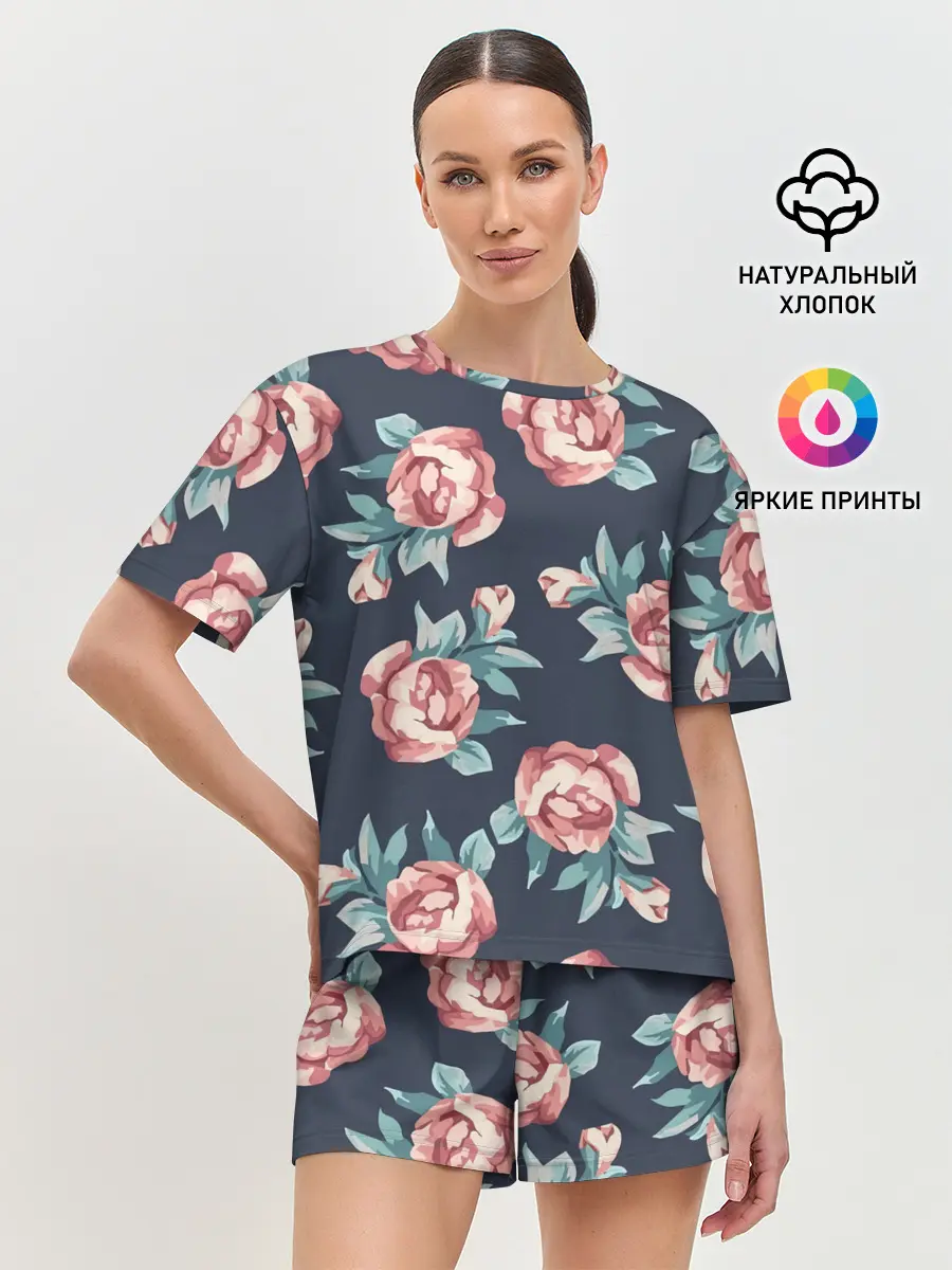 Женская пижама с шортами / Розы