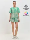 Женская пижама с шортами / узор из листиков