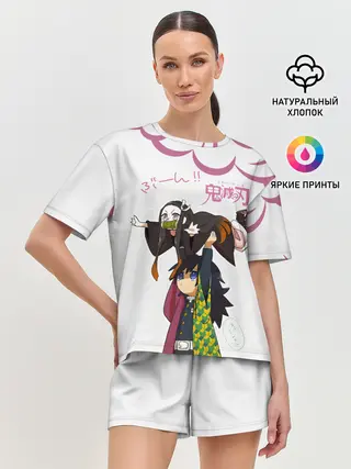 Женская пижама с шортами / Гию и Незуко Kimetsu no Yaiba