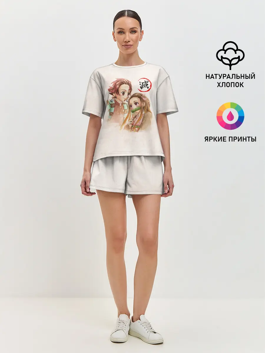 Женская пижама с шортами / Танджиро и Незуко Kimetsu no Yaiba