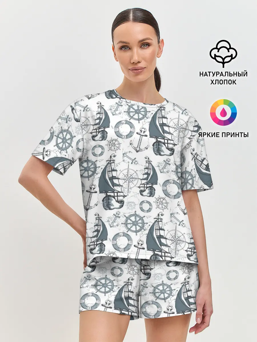 Женская пижама с шортами / Морской узор Nautical Pattern