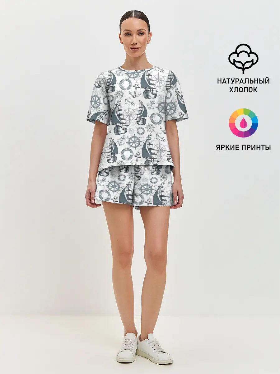 Женская пижама с шортами / Морской узор Nautical Pattern