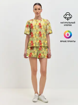 Женская пижама с шортами / самый осенний принт