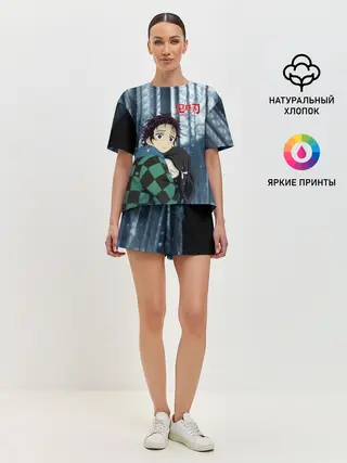 Женская пижама с шортами / Танджиро и Незуко Камадо в лесу
