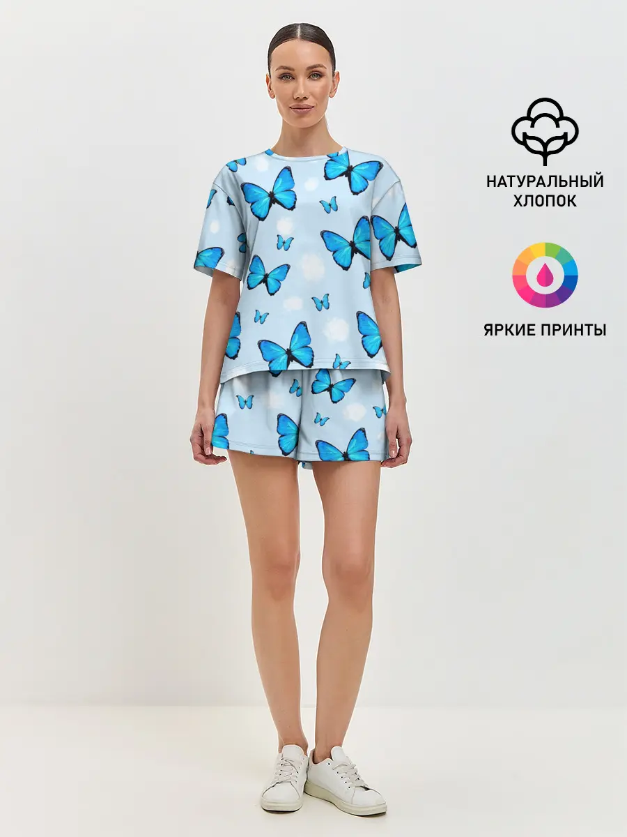 Женская пижама с шортами / Бабочки с Облаками