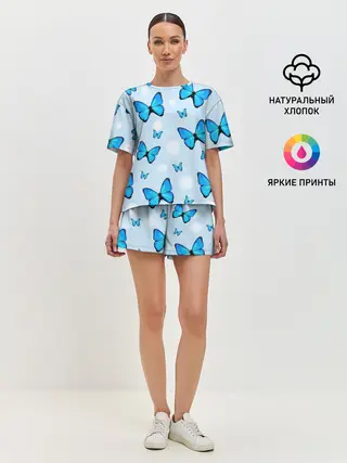 Женская пижама с шортами / Бабочки с Облаками