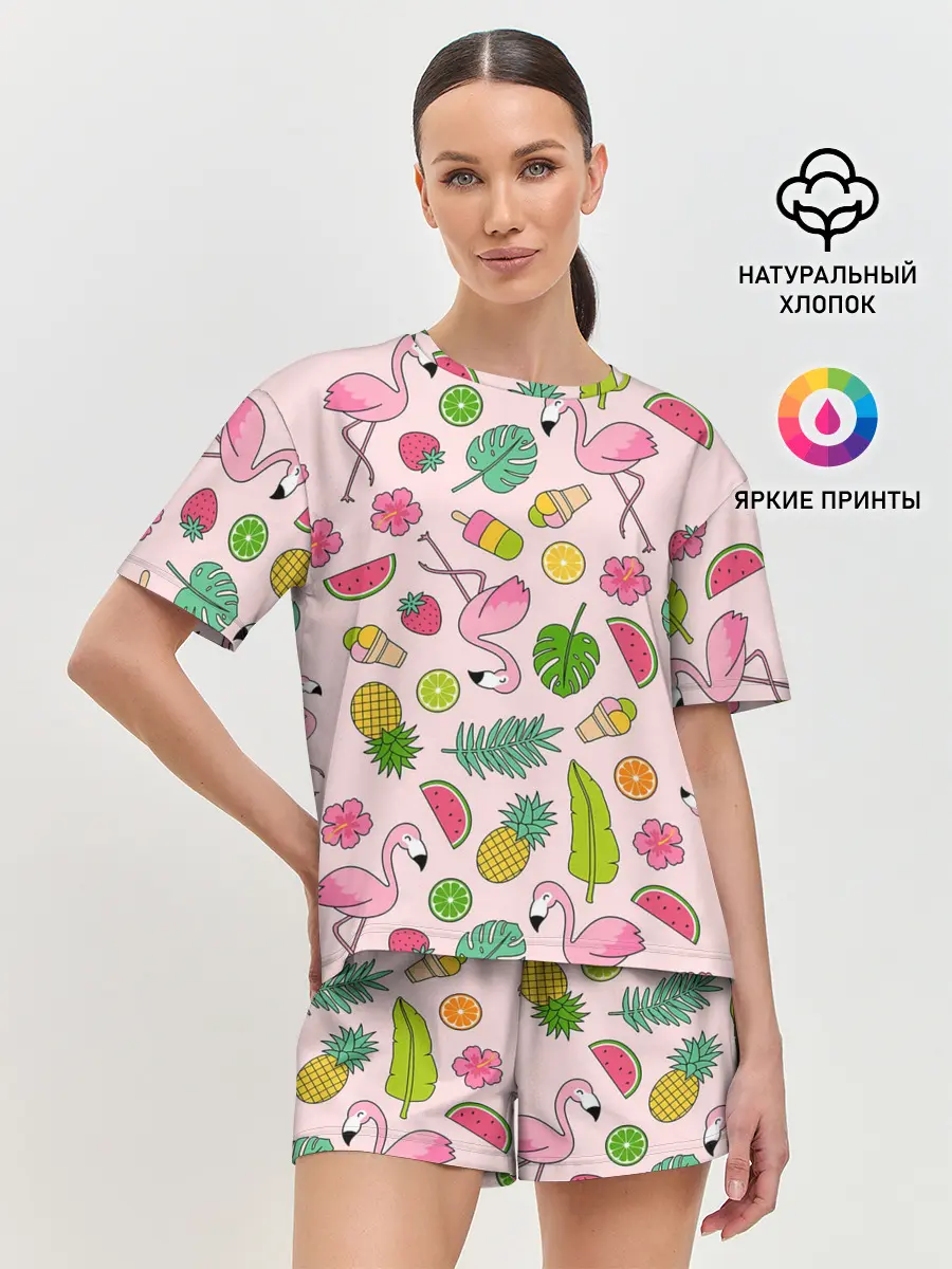 Женская пижама с шортами / Фламинго | Лето