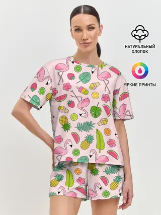 Женская пижама с шортами / Фламинго | Лето