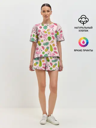 Женская пижама с шортами / Фламинго | Лето