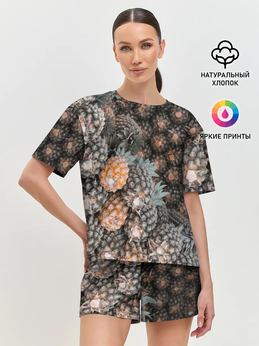 Женская пижама с шортами / Спелые ананасы