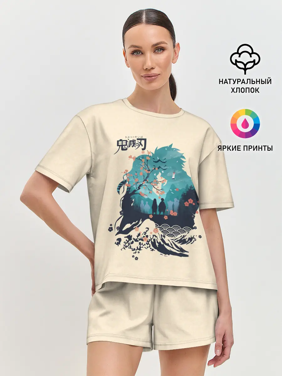 Женская пижама с шортами / Танджиро и Незуко Kimetsu no Yaiba