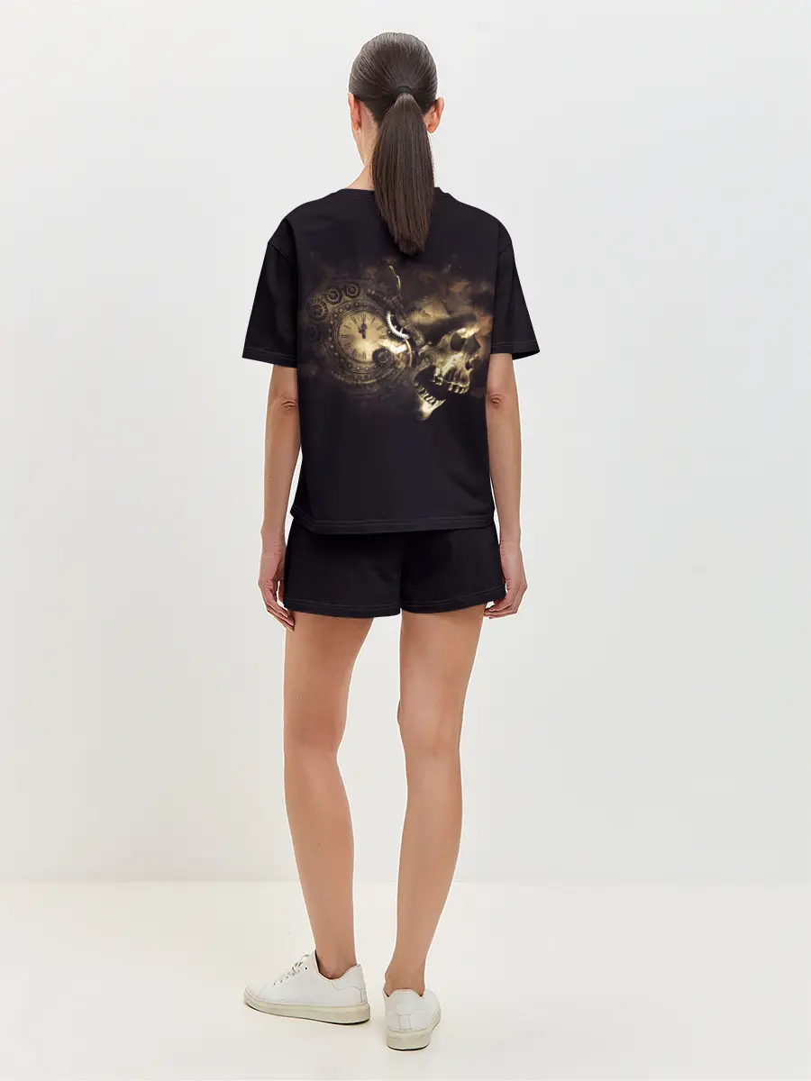 Женская пижама с шортами / Череп и часовой механизм.