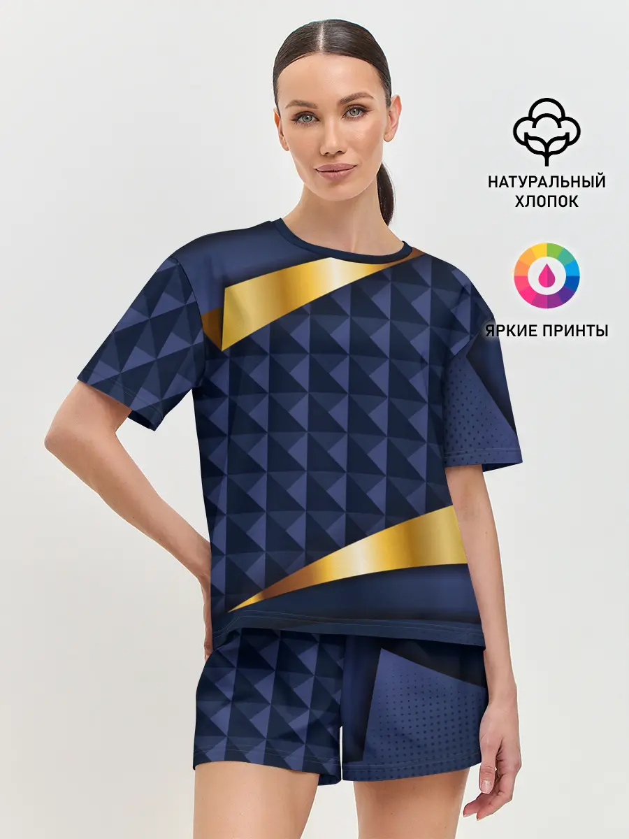Женская пижама с шортами / 3D плитки с золотыми вставками